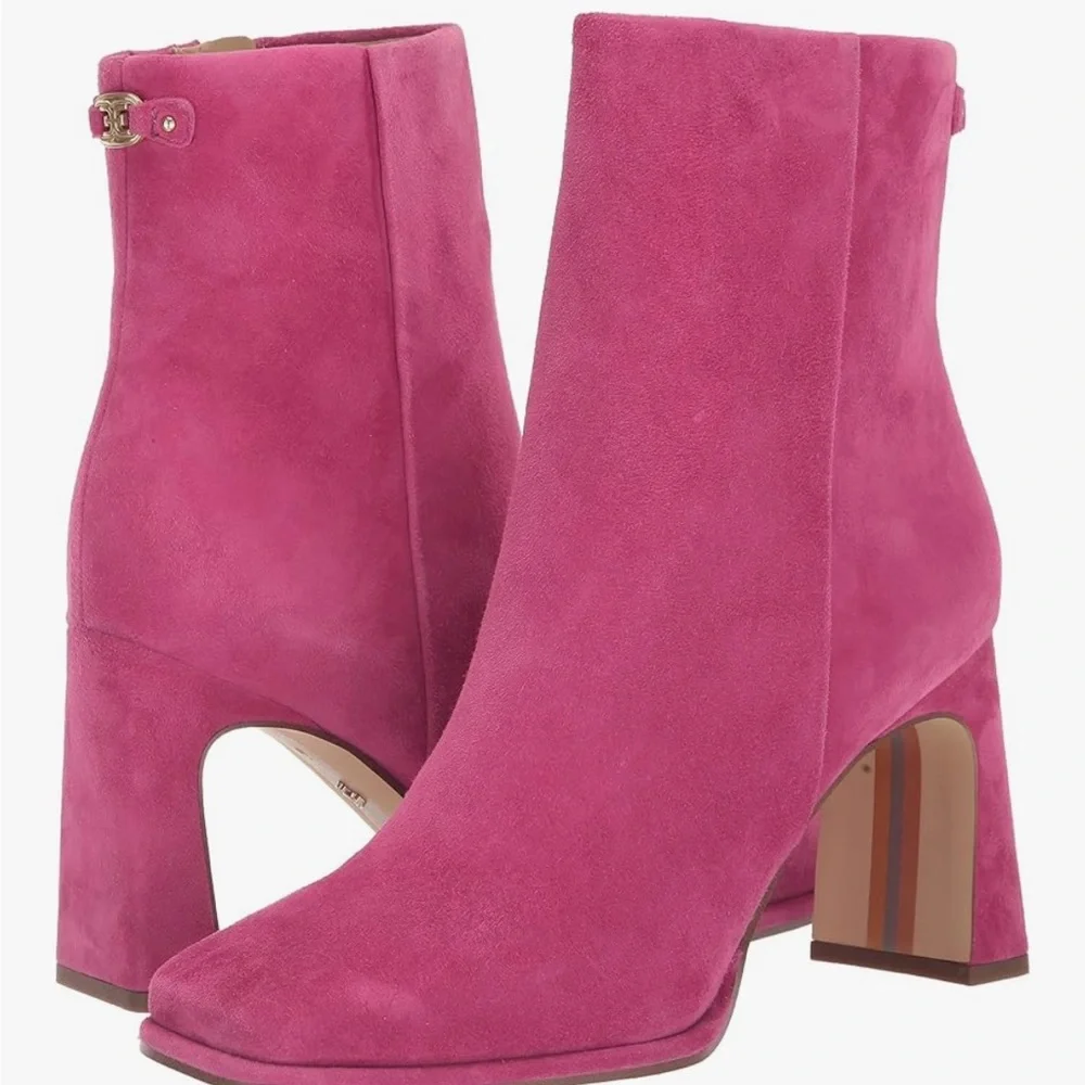 NIB SAM EDELMAN IRIE SQUARE TOE BRIGHT DAHLIA SUEDE ANKLE BOOTIE WOMENS 8.5 WIDE - Picture 3 of 15